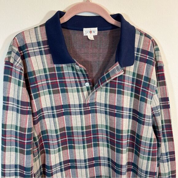 ✨ J. Crew Men’s Plaid Long Sleeve Polo Shirt Double Knit Jacquard Large Sweater - Picture 2 of 11